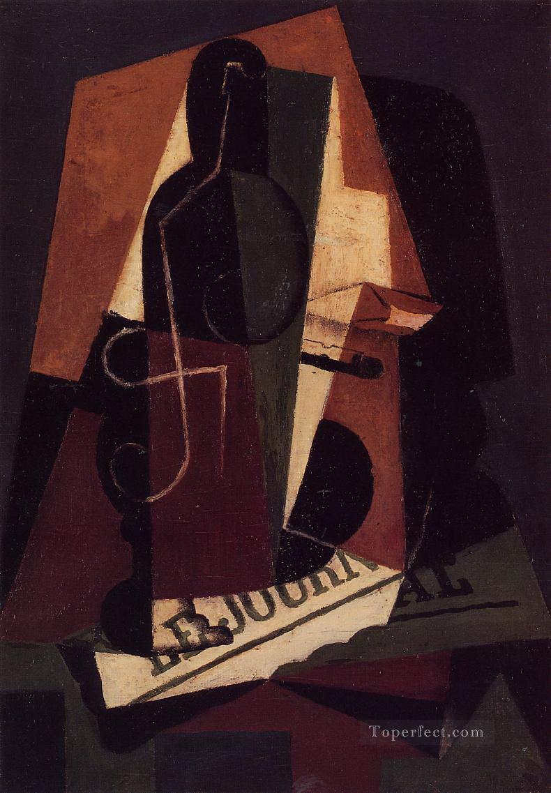 bottle and glass Juan Gris Oil Paintings
